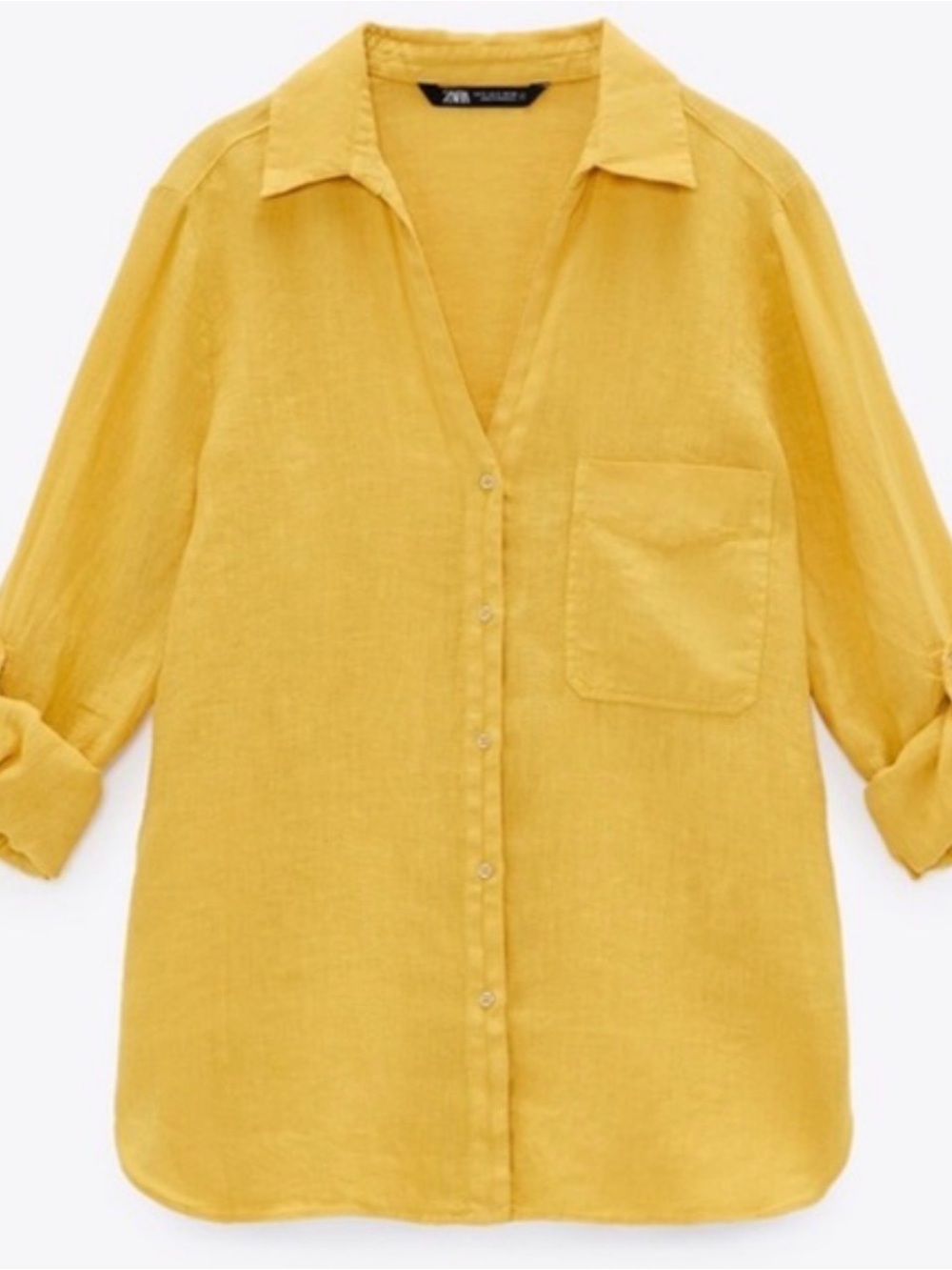 Zara Linen Yellow Long Sleeve Button Down Shirt L